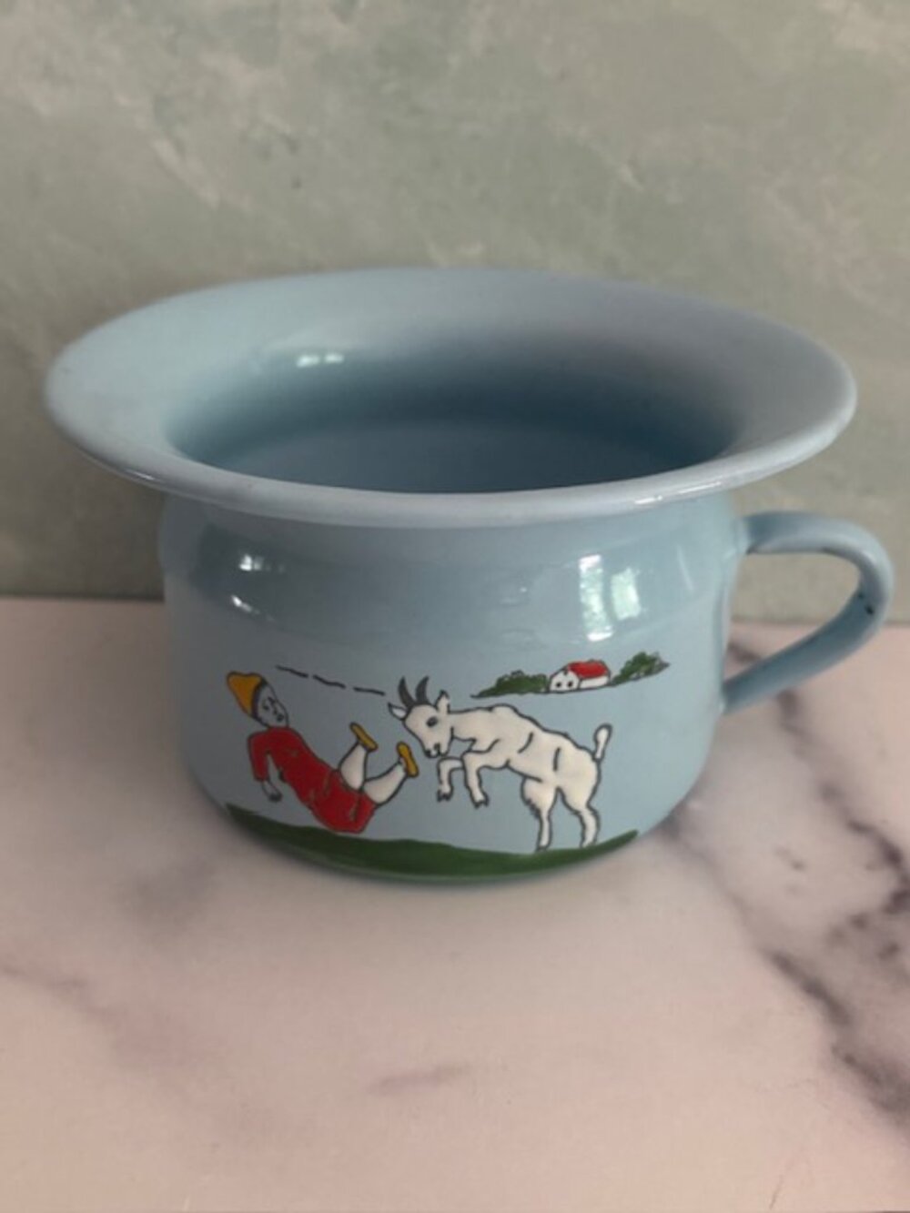 Vintage Mid-Century Childs Tin Bowl Czechsolovakia Goat Funny Retro